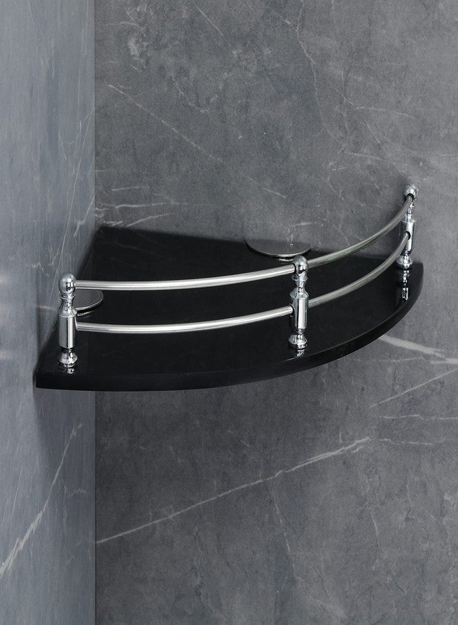 FORTUNE Glass Corner Shelf/Bathroom Shelf/Multipurpose Shelf/Living Room Corner Shelf/Wall Mount Bathroom Shelves (Black) (9 x 9 Inch) - (Pack of 1) - Image 1